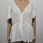Molly Bracken  White Sheer Peplum Button-Front Blouse Size Medium Photo 1