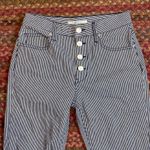 Joie  BUTTON FRONT NAUTICAL NAVY & WHITE VERTICAL STRIPE JEANS Photo 3
