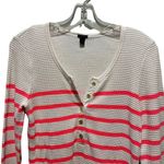 J.Crew  Striped Thermal Henley Top Neon Pink & Cream Size Medium Photo 5