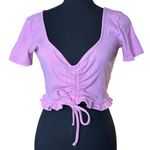 ZARA  Pink Ruffled Ruched Waist Front Tie V-Neck Top – Coquette Style Blouse | S Photo 0