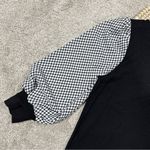 Adrianna Papell  Sweater Blouse 3/4 Balloon Sleeve Gingham Ruffle Neck in Black M Photo 3