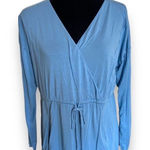 Soft Surroundings Womens Top Sz M Wrap Look Pockets Tunic Drawstring Blue Photo 0