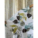 Hot Cotton 100% Natural Tropical Leaves Pullover Pintuck V Neck Blouse Top L Size L Photo 2