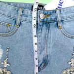 Blue Buttercup  Blue B Trendy Rhinestone Gemstone Embellished Denim Shorts Photo 4