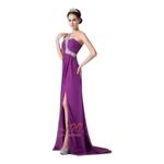 Prom Formal Dress Purple One Shoulder Long Embellished Beaded Cocktail Size S Photo 3