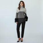 Alfani  Metallic Colorblock Turtleneck Sweater with Faux Fur Cuffs Gray Black Photo 5
