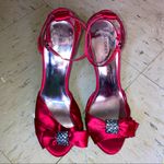 Audrey Brooke  Women Size 6M High Heel Strap Bow Tie Pumps Candy Apple Red Photo 0