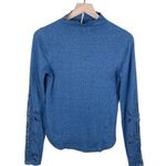 Free People Lace Cutout Long Sleeve Ribbed Knit Mock Neck Top Blue Size Small Photo 0