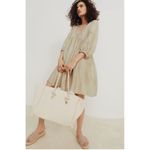 H&M New  Beige V-Neck Knee Length Dress S Balloon Sleeves Party Boho Cream Green Photo 2