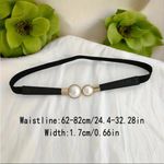 Thin Double Faux‎ Pearl Buckle Solid Color PU Leather Waist Thin Belt One Size Black Photo 5