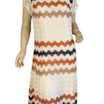 Dress Barn CREAM, BROWN & ORANGE ZIG ZAG PRINT LACE CROCHET SHIFT DRESS (16) Photo 0