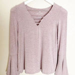 American Eagle  Soft & Sexy Striped Bell Sleeve Top Pink White Cottage Stretch XS Photo 0