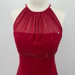 Vintage Y2k Beaded Evening Gown Maxi Dress Halter Neck Empire Waist Red Womens 0 Photo 3