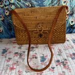 Vintage Tan Woven Shoulder Bag with Leather Strap Photo 0