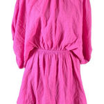 Aerie  Hot Pink Crinkle Gauze Mini Dress L Balloon Sleeve Cottagecore Photo 0