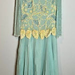 Vintage mint silk beaded long sleeve maxi dress Green Size 12 Photo 0