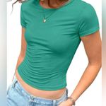 Boutique Green Short Sleeve Crop Fitted T-Shirt Photo 4