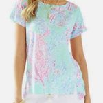 Lilly Pulitzer  Top Size XS Mikela Minty Fresh Fansea Print 100% Linen Excellent Photo 6