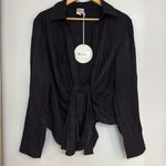 Princess Polly  NEW Everleigh Black Front Tie Collared Blouse Top Photo 5