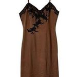 Vintage Herson Kickernick Slip Dress Silky Nylon Lace Trim 80s Size Small Tan Photo 0