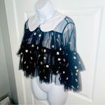 Smak Parlour Black Embroidered Daisy Mesh Ruffle Top Tier Peter Pan Collar M NWT Size M Photo 4