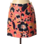J.Crew Postage Stamp A-Line Linen Skirt Hibiscus Floral Neon Orange Navy Size 2 Photo 2