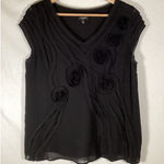 Talbots  Silk Black Flower Embellished Lined Cap Sleeve Blouse Womens 4 Shirt Photo 0