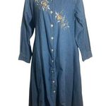 Denim Jazz Maxi Shirt Dress Ladies Sz Medium Embroidered 1990s Blue Photo 0