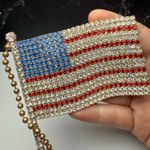 American Flag On Pole 5 7/8” Rhinestone Brooch Pin Gold Tone Large Photo 2