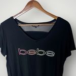 Bebe Sport Women's Black Mesh V-Neck Logo T-Shirt Short Sleeve Photo 2