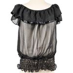 FROKEN SOT Blouse Black White Polka Dot Ruffles Sheer Top Retro Small Rockabilly Photo 0