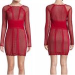 Free People  Cherry Red Long Sleeve Lace Sheer Mini Dress Women’s Size Small NWT Photo 1