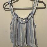 Anthropologie Cloth & Stone Blue White Cropped Fringe Hem Tank Top Small NWOT Photo 0