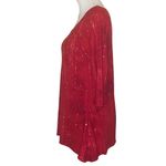 Pretty Red on Red Tie Dye Popover Top Sequin Embellishment Silky 3/4 Sleeve Photo 3
