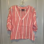 Gap  Pink/White Striped V Neck 3/4 Sleeve Top size M Photo 0