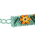 Shakira Huichol Seed Bead Cuff Bracelet 3D Flowers Turquoise Orange 3 Sizes NWT Photo 2