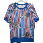 LuLaRoe  Jane Short Sleeve Sweatshirt Size Medium Airplane Stripes Fireworks 4th Photo 0