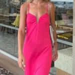 ZARA  Ruched Slip Fuchsia Dress Photo 0