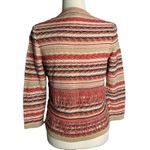 Carlisle  Full Zip Cardigan Sweater S Beige Black Pink Knit Stripe Fringe Photo 4