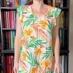 Nicole Miller  100% Linen Tropical Floral Print Ruffle Sleeve Dress Size Small Photo 0