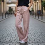Pink Pleated Wide Leg Boho Preppy Straight Business Casual Trousers Pant L Large Photo 1