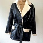 Pascale La Mode faux leather wrap jacket black w/white faux fur lining Size L Size L Photo 2