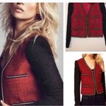 Mango  Red & Black Tweed Blazer Jacket with gold chain trimming C14 Photo 2