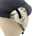 Vintage 50s Tilt Hat Black & Cream Straw Close Style Fascinator Black Mesh Veil Photo 2