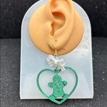 Green Heart Gingerbread Earrings with White Bows Photo 1