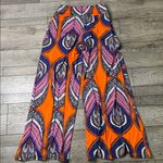 Coco Bianco Boho Palazzo Pants Psychedelic Mod Hippie Wide Leg High Stretch Knit Blue Photo 1