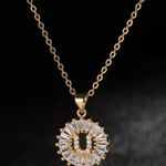 Initial βUβ Rhinestone Charm Necklace Gold Photo 0