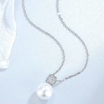 Boutique NEW Pearl Pave Simulated Diamond Necklace White Gold 925 Silver 16-18"‎ Photo 0