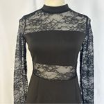 Iris Midi Dress Semi Sheer Stripe Panel Long Sleeve Stretchy Black Large Formal Photo 1