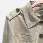 Vintage Liz Claiborne Suede Belted Short Trench 90s Minimalist French Girl Tan Size L Photo 4